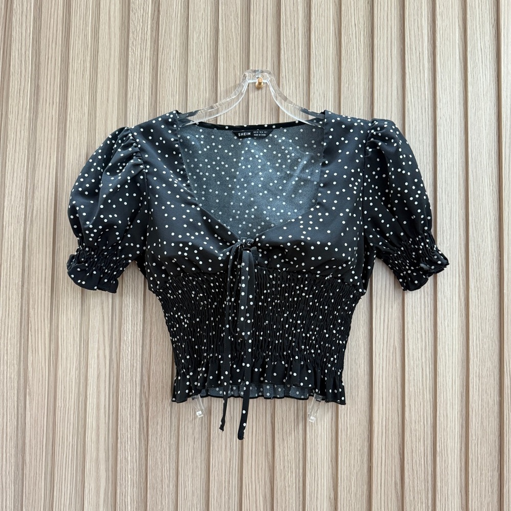 SHEIN Black and White Polka Dot Blouse
